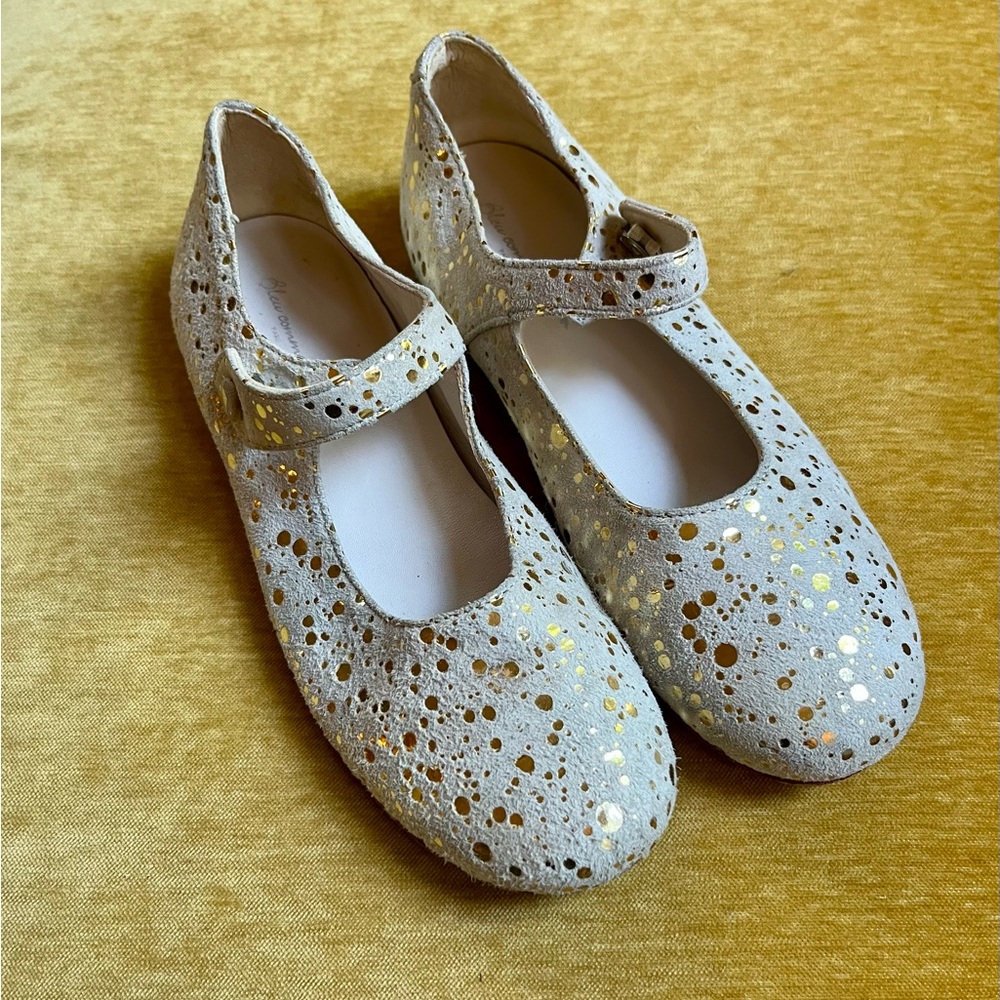 Bleu Comme Gris Paris Suede Gold-Spattered Mary Janes